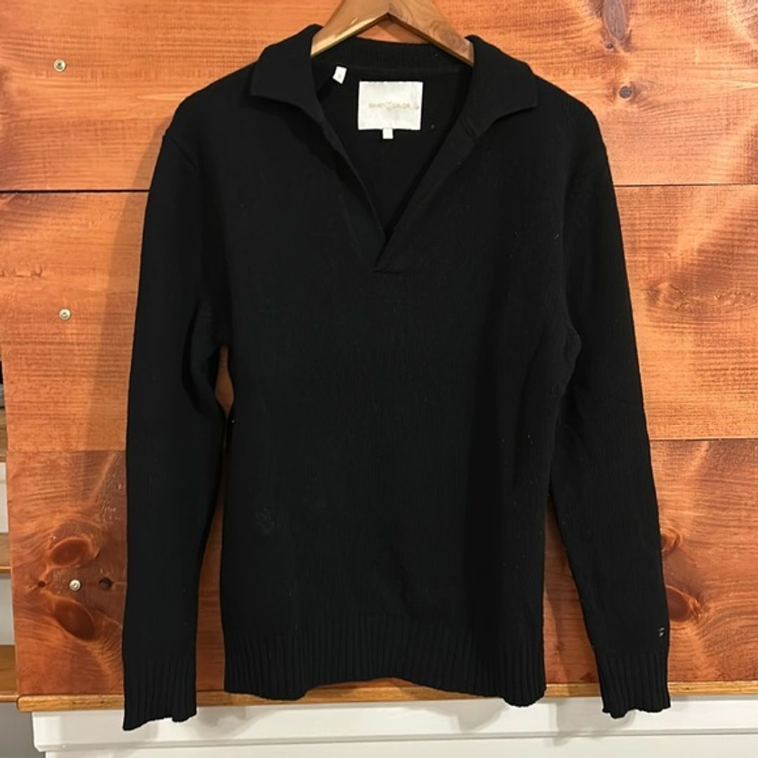 Seven Gauge Black Wool Polo Sweater