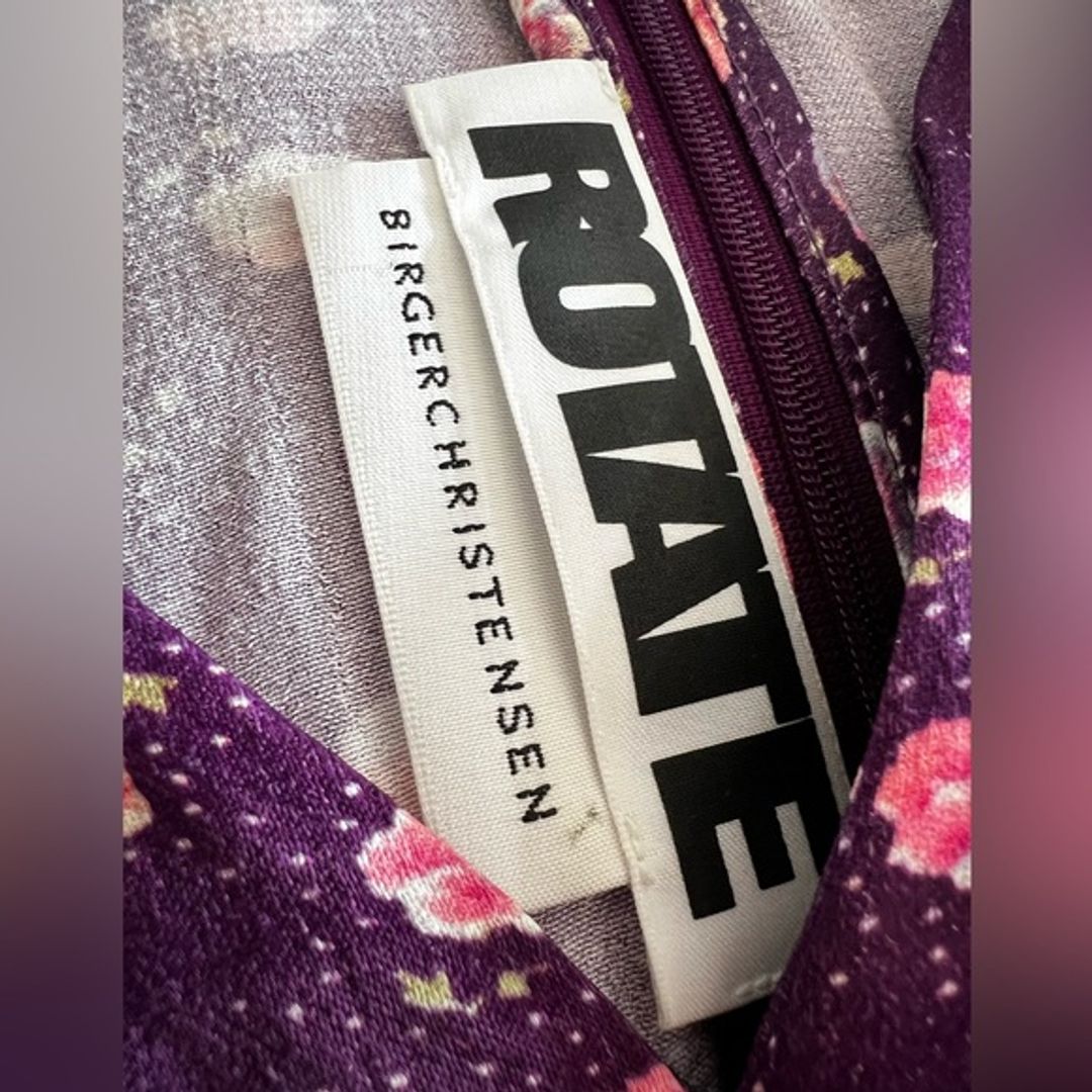 Rotate Birger Christensen Pansy Print Clair Midi Long-Sleeve Dress | Purple