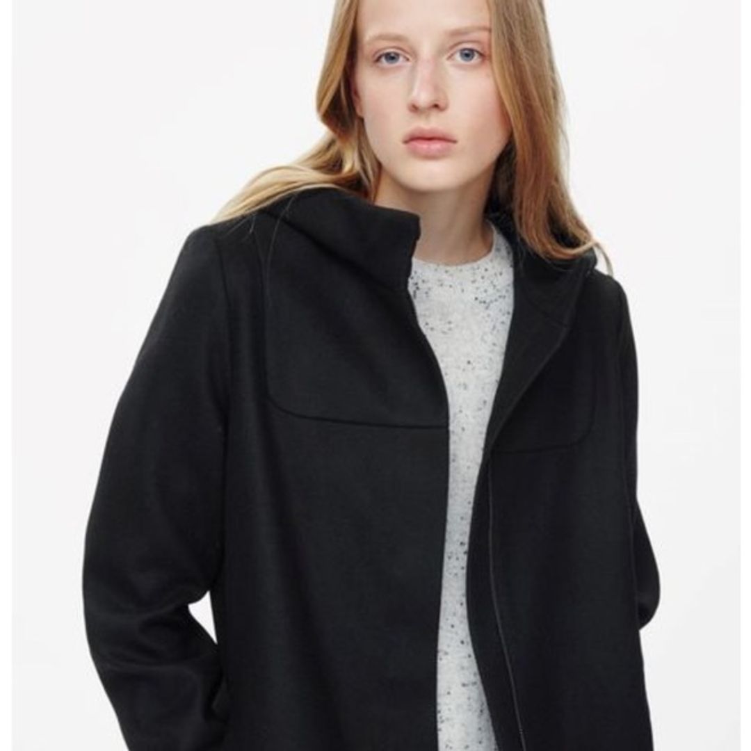 COS black Hooded Wool Duffle Coat