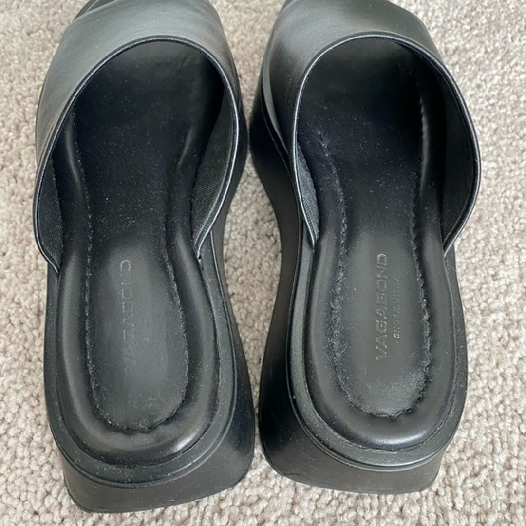 Vagabond Courtney Black Leather Platform Slide Sandals