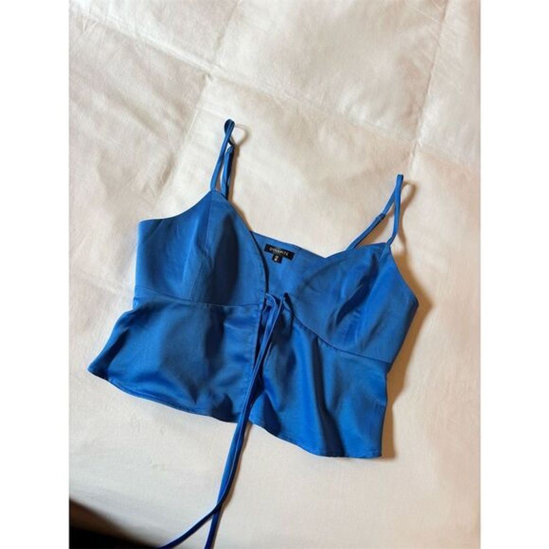 Dynamite Blue Satin Tie Front Cami Top