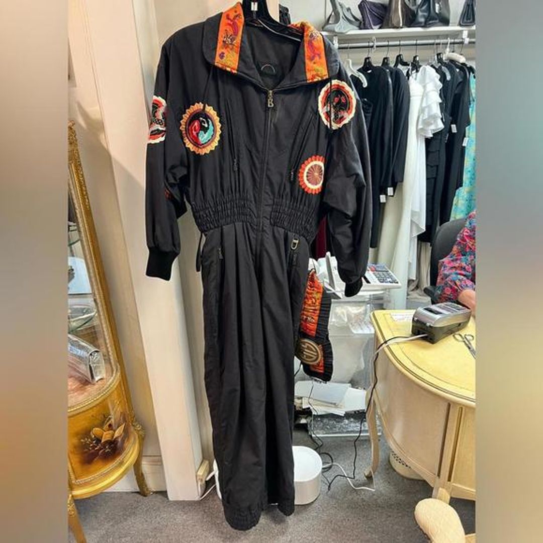 BOGNER ski suit whimsical w/ amazing belt, sz 4-6 tall