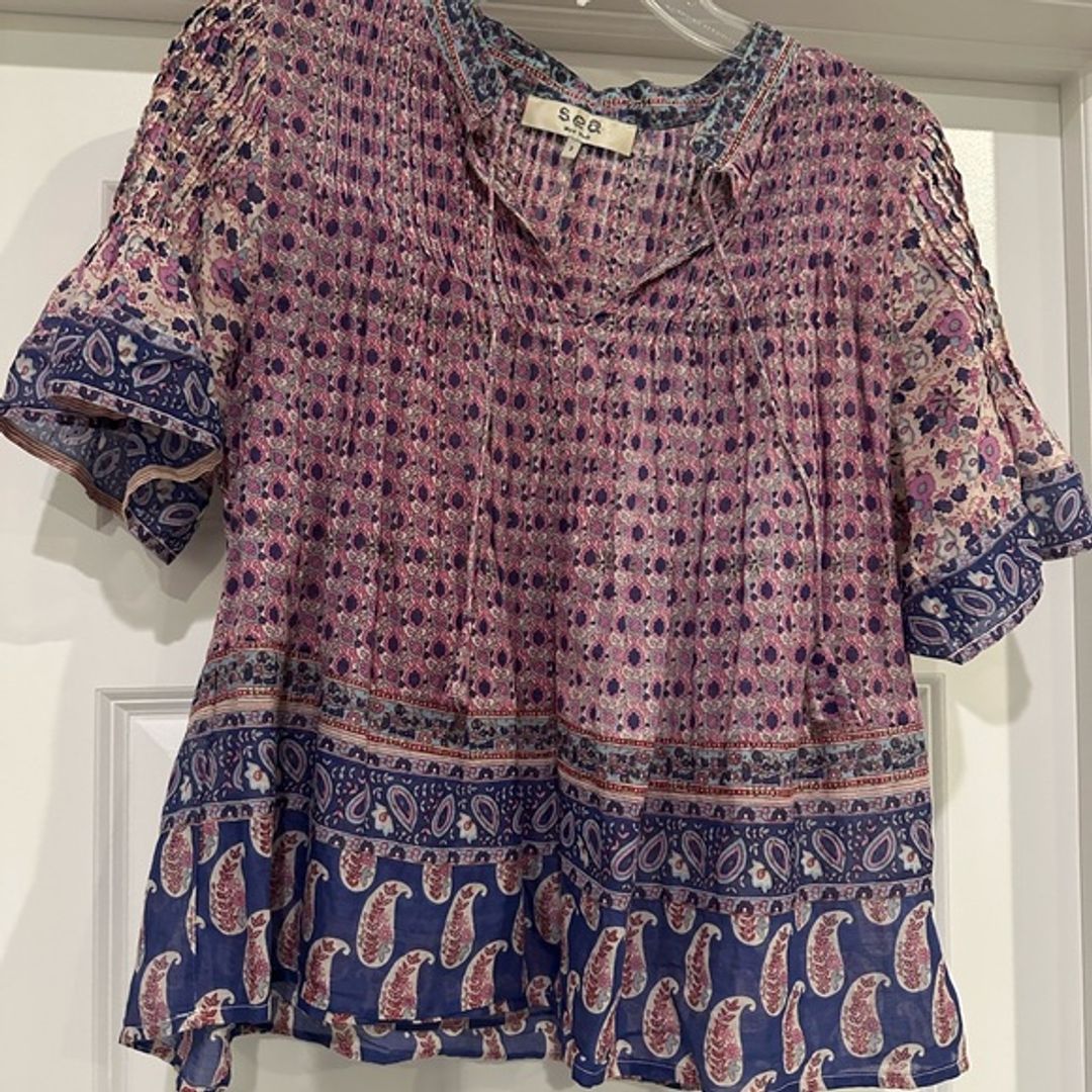 Sea New York Pink Flutter Sleeve Blouse with Mandarin Collar