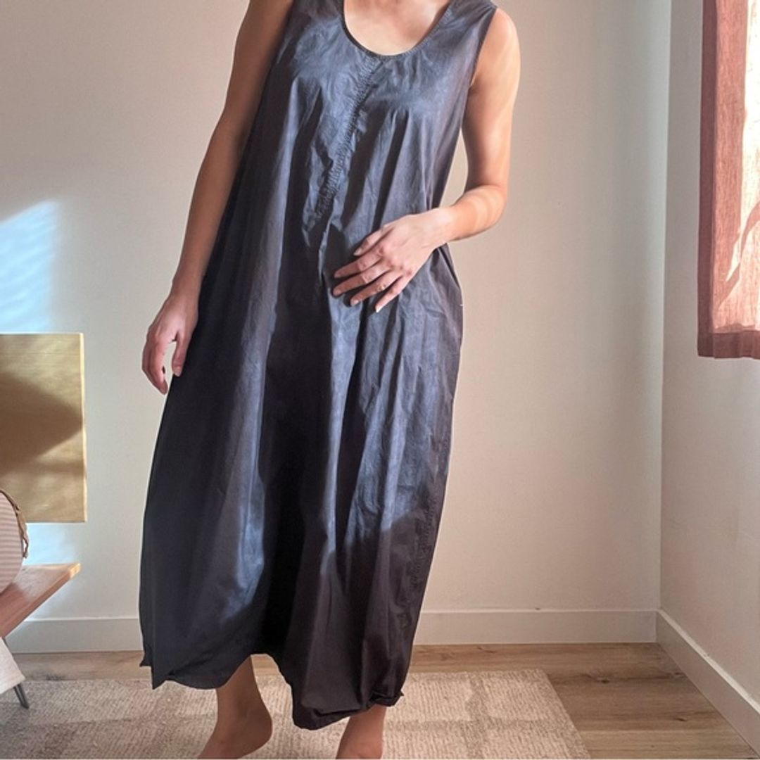 Source Unknown Charcoal Sleeveless Oversize Midi Dress with Relaxed Fit and 100% Cotton