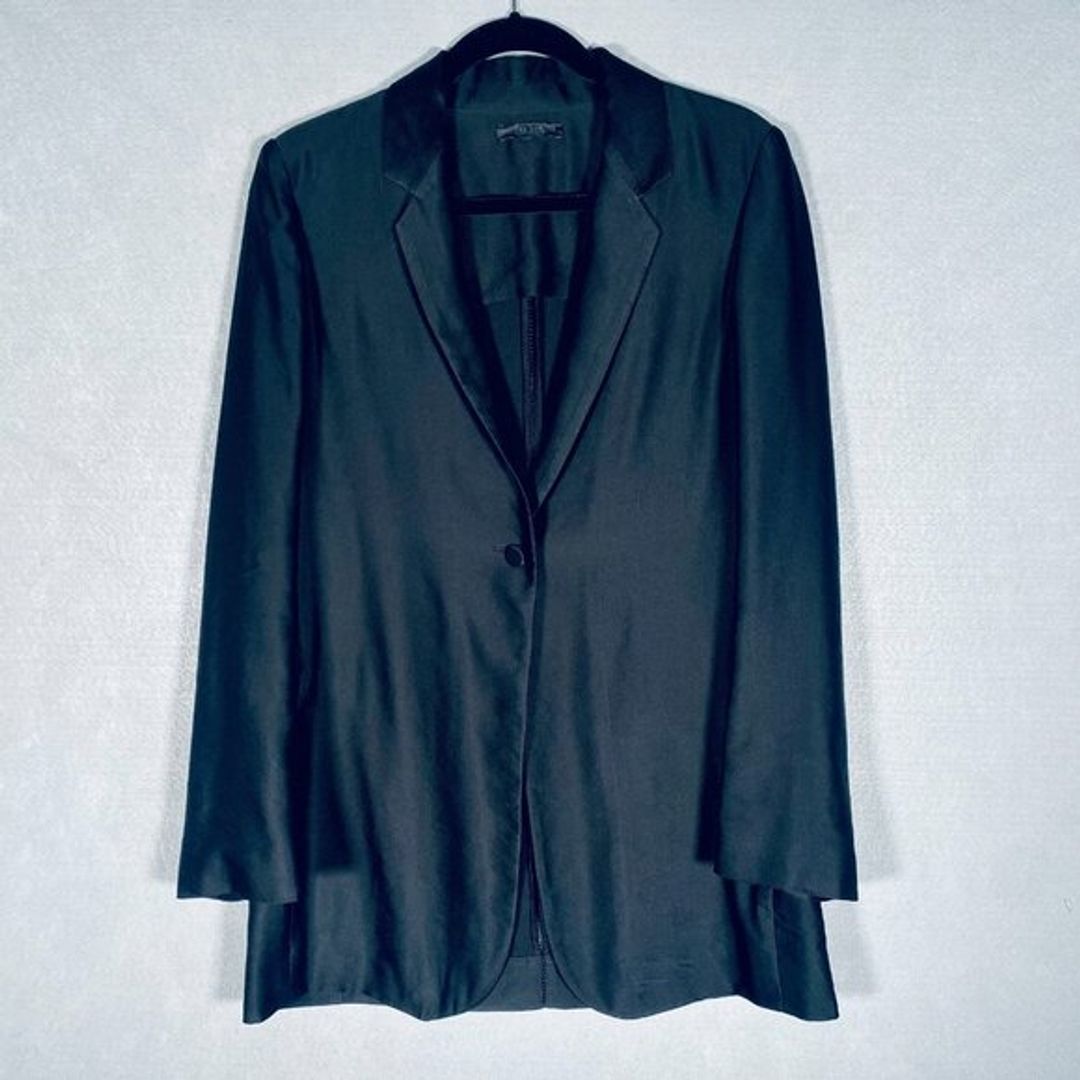 The Row Womens Jacket 6 Black Satin Single Breasted Blazer Quiet Luxury