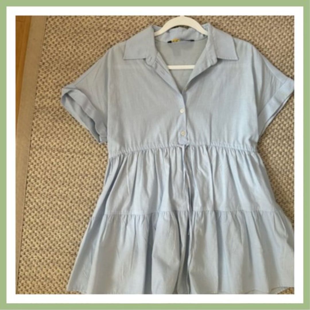 Zara Light Blue Collard Mini Dress with Waist Tie