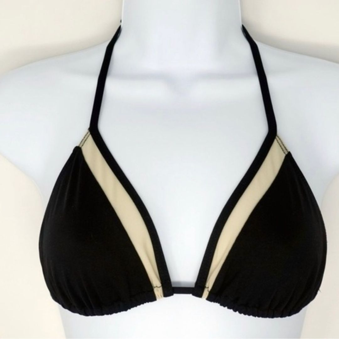 Sophie Mesh Triangle Halter Bikini Top in Black / White