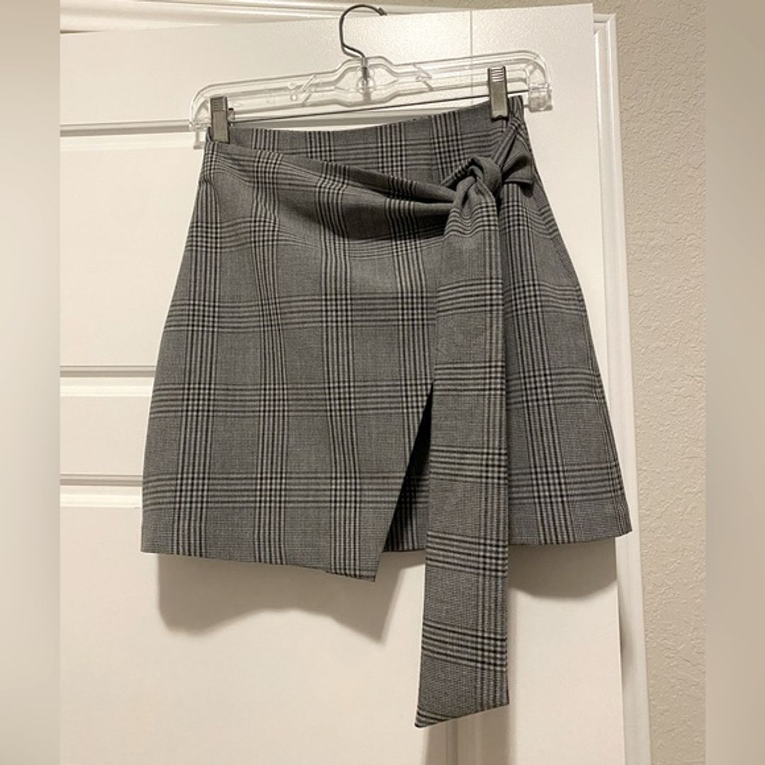 Grey Plaid Aritzia Wrap Mini Skirt