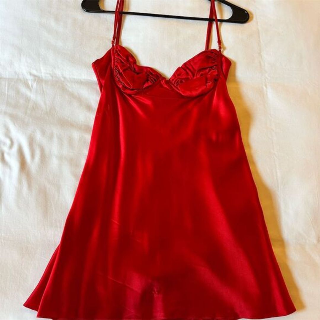 Izzy Cherry Red Satin Slip Dress in Red