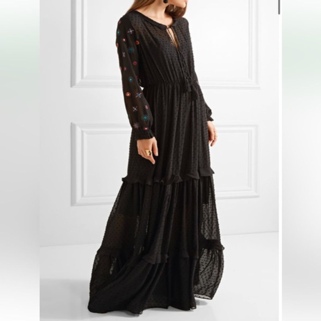 Alexia Embroidered Fil Coup Maxi Dress Black