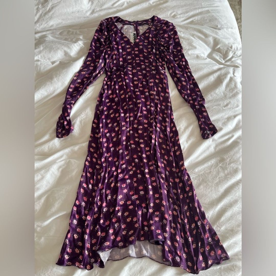 Pansy Print Clair Midi Long-Sleeve Dress