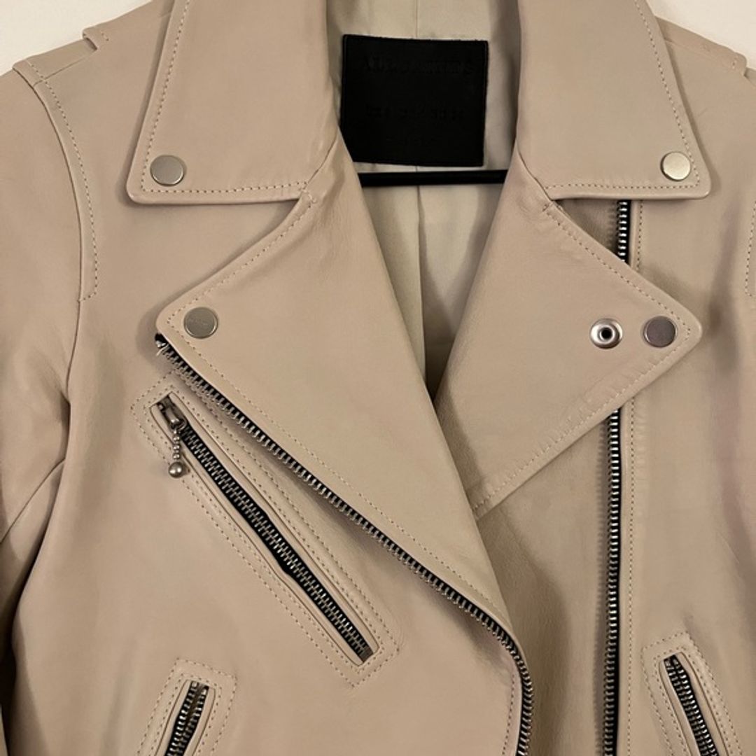 All Saints Dalby Cream Leather Motorcycle Biker Jacket