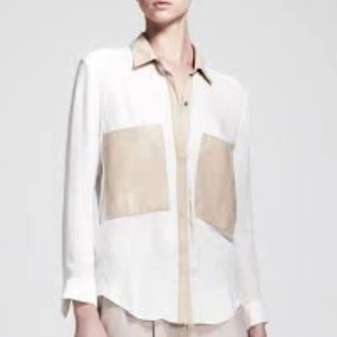 Feathery Viscose Blouse Lambskin Leather Pocket