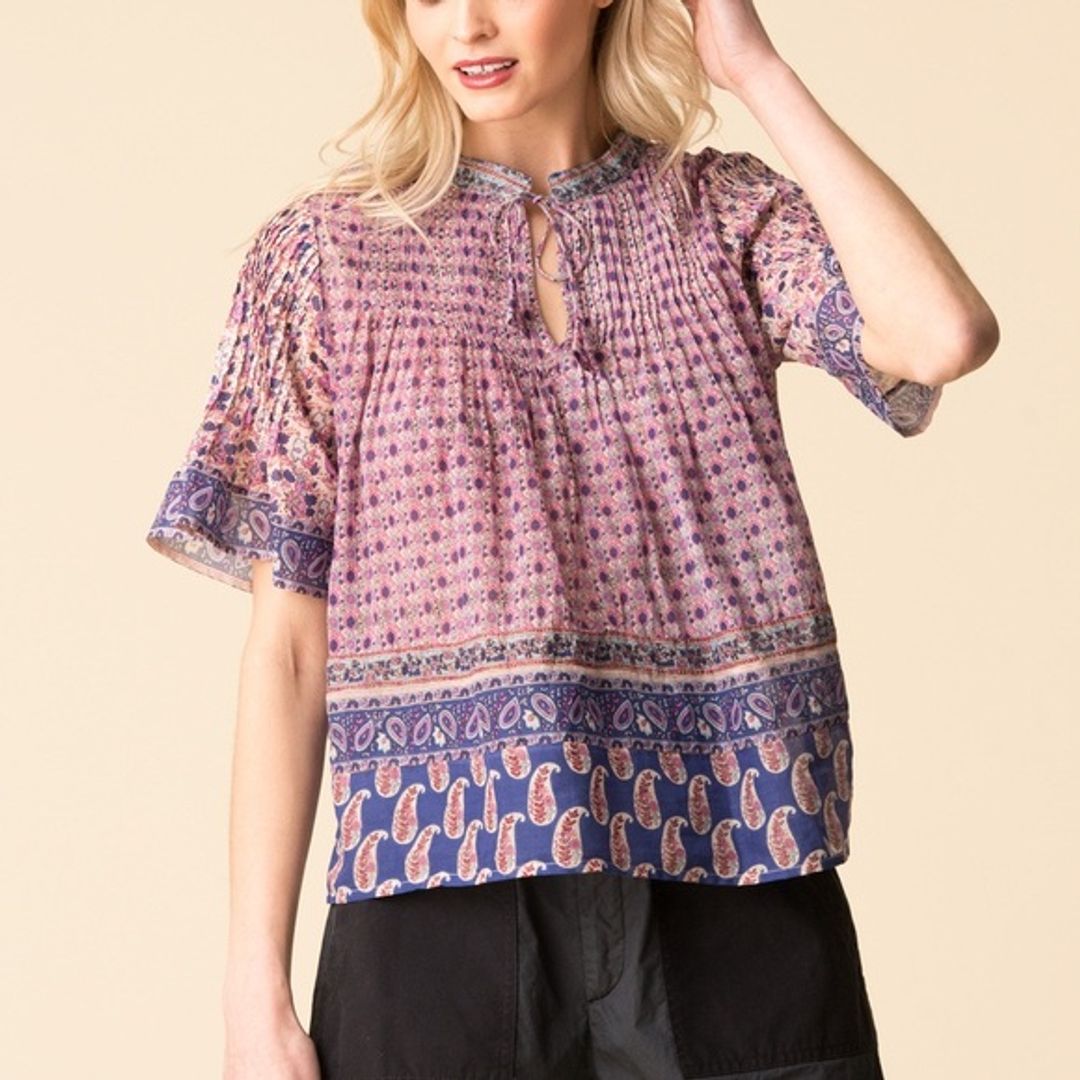 Sea New York Pink Flutter Sleeve Blouse with Mandarin Collar