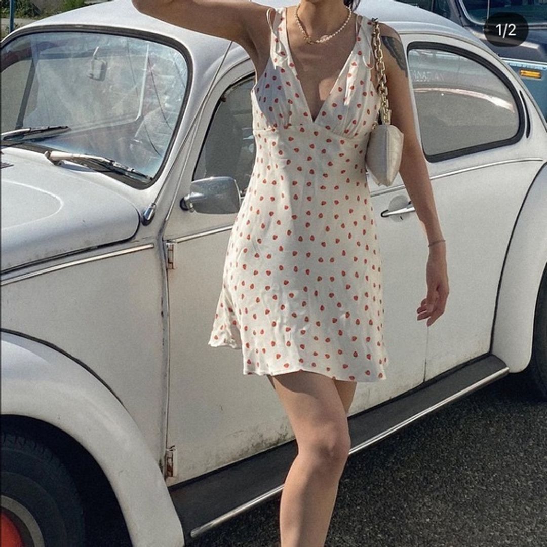 Zara Viral Strawberry Plunge V Neck Satin Dress