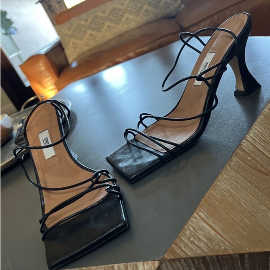 Sally Strappy Square Toe Sandal In Black Nappa