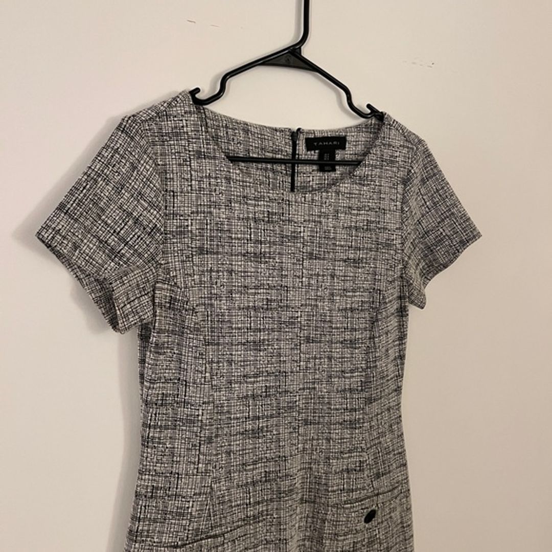 Tahari Abstract Striped Work Shift Dress