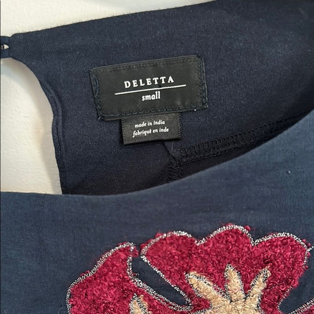 Anthropologie Blue Embroidered Floral Top