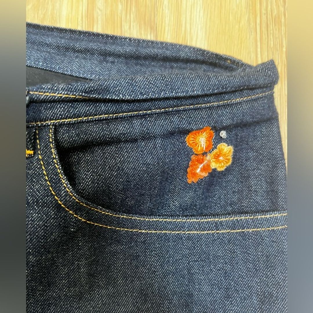 Escada Indigo Denim Jeans with Beading and Embroidery