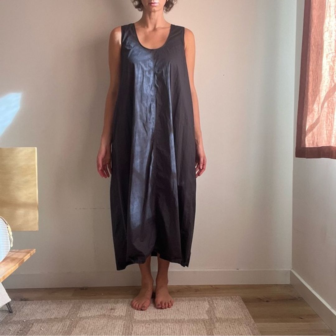 Charcoal 100% cotton sleeveless oversize midi dress