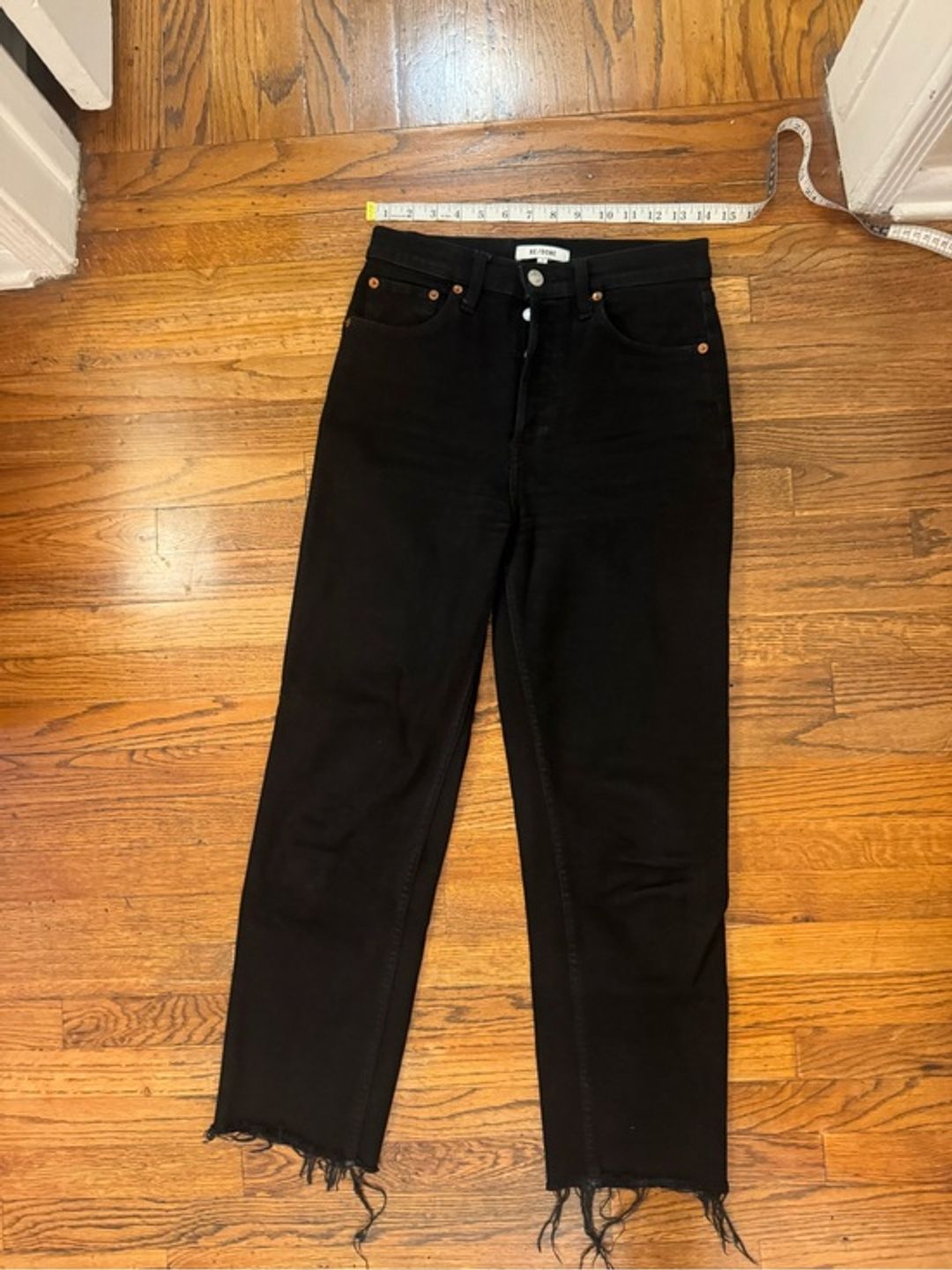 Re/Done Black High-Rise Stovepipe 70s Comfort Stretch Raw Hem 27