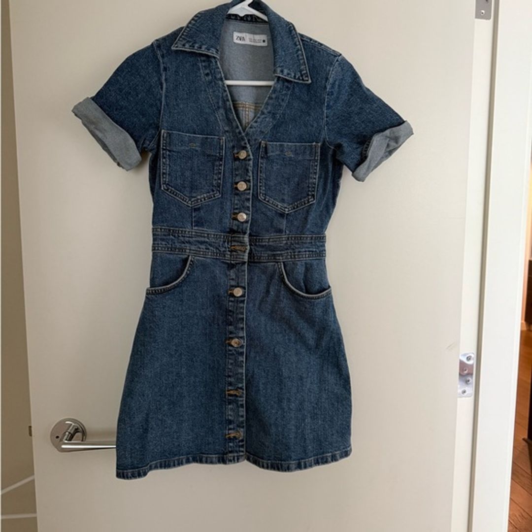 Zara Blue Denim Button-Down Dress