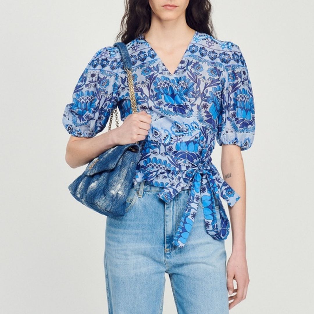 Sandro Cropped printed wrap top - Size Small (1)