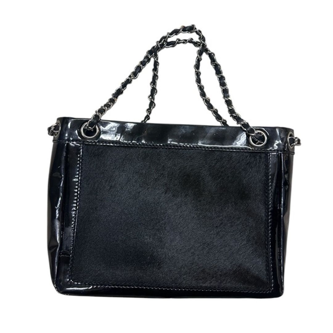 Vintage pony hair and patent leather Y2K era shoulder bag