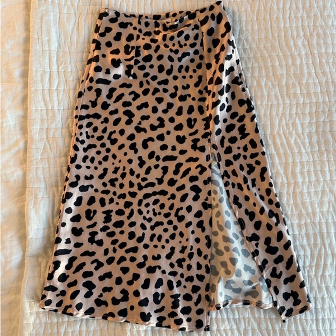 Leopard Print Silk Midi Skirt  