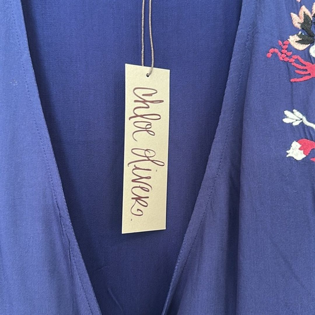 NWT Anthropologie Chloe Oliver Blue Floral Embroidered Tie Front Blouse