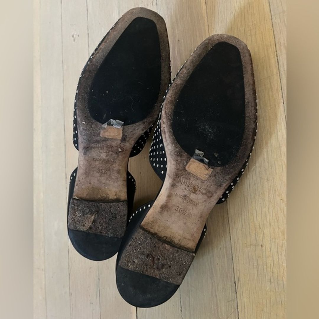 Jimmy Choo Globe Flat Black Nappa Flats with Silver Micro Studs