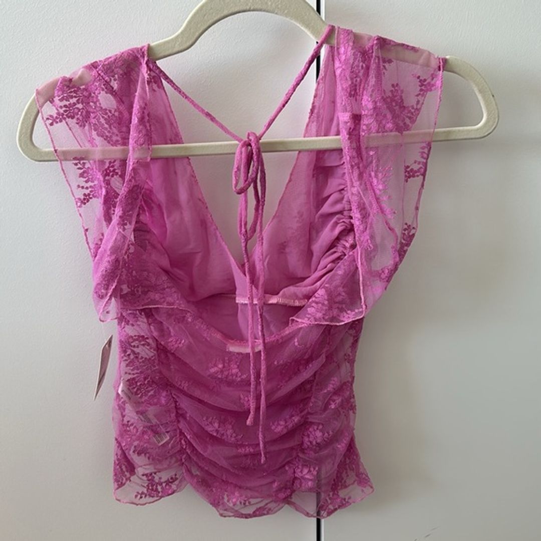 NWT Free People Pink Top with Flower Design