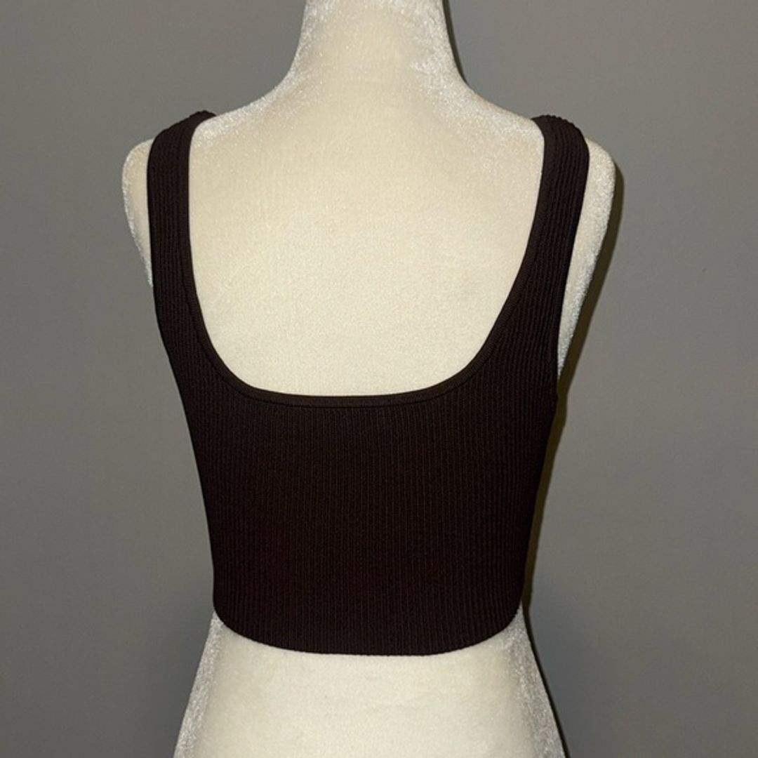 Babaton Brown Ribbed Sleeveless Crop Tank Top