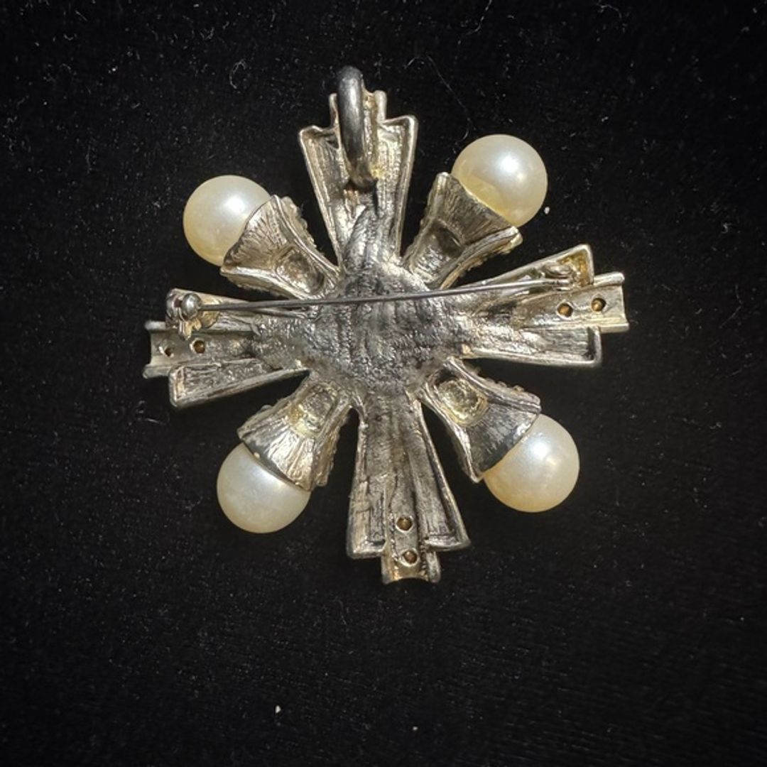 Vintage Burn Gold Diamante 'Cross' Brooch