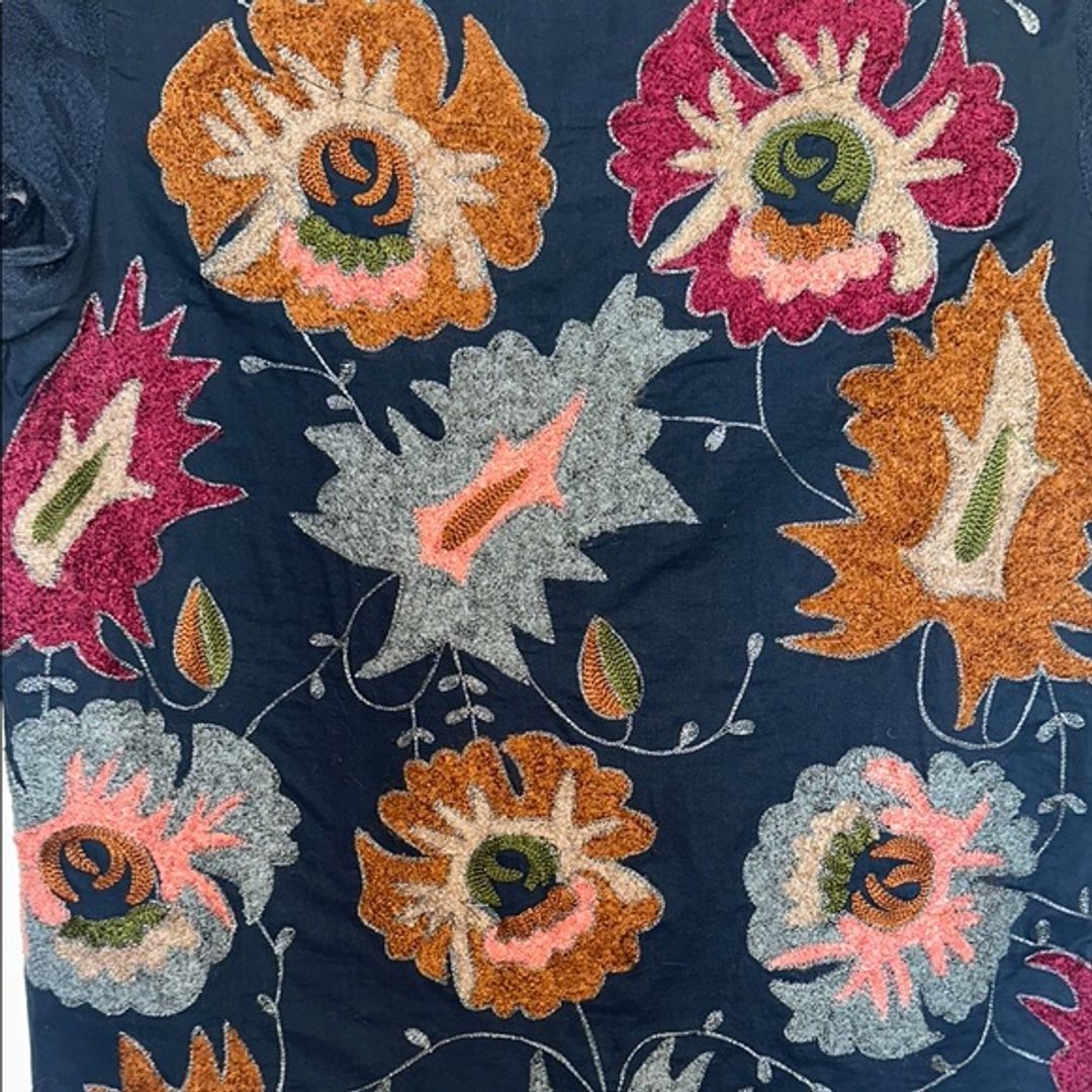 Anthropologie Blue Embroidered Floral Top