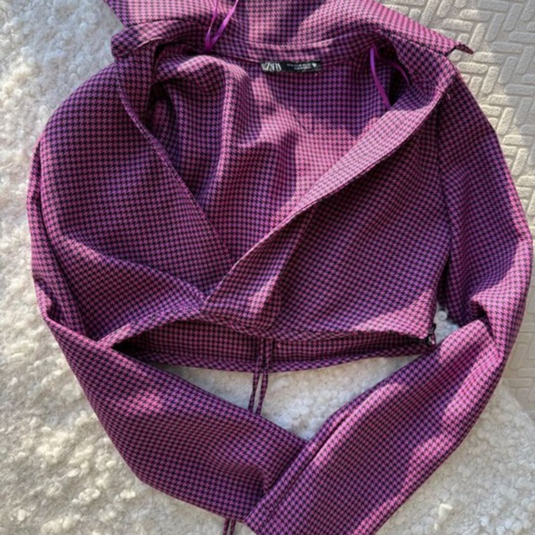 Zara Purple Houndstooth Cropped Blazer Top
