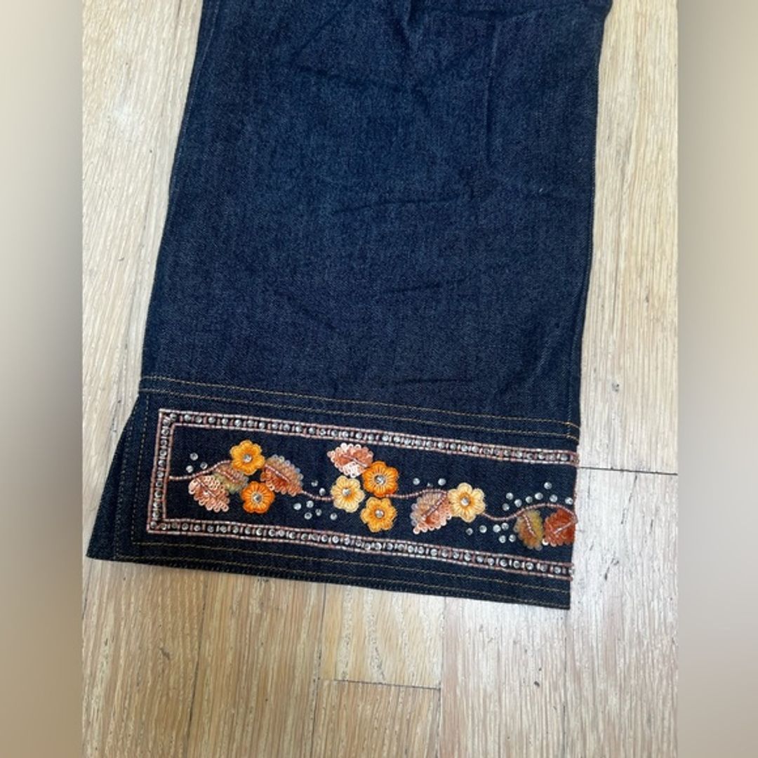 Escada Indigo Denim Jeans with Beading and Embroidery