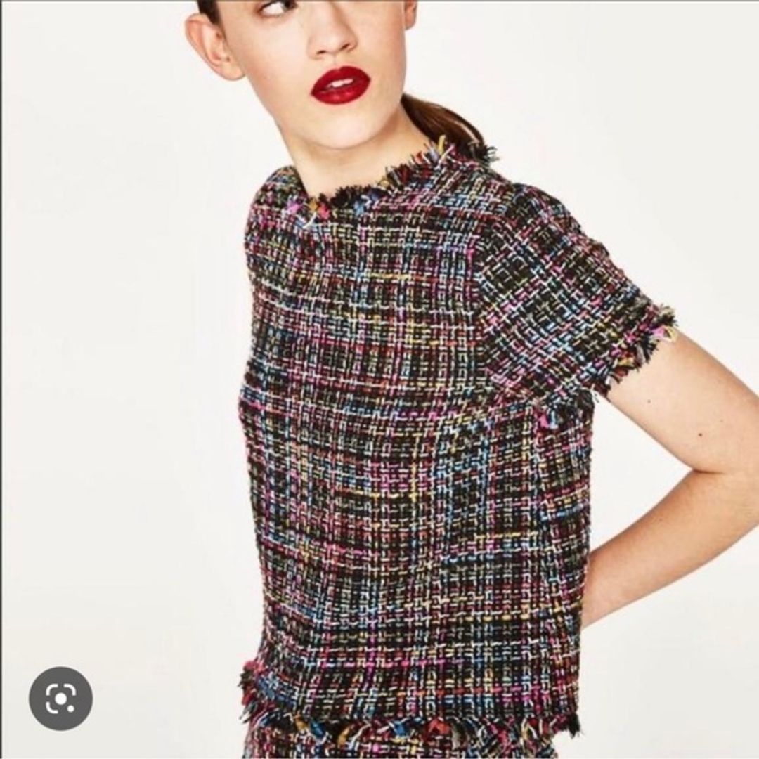 Zara Colorful Tweed Blouse in Black
