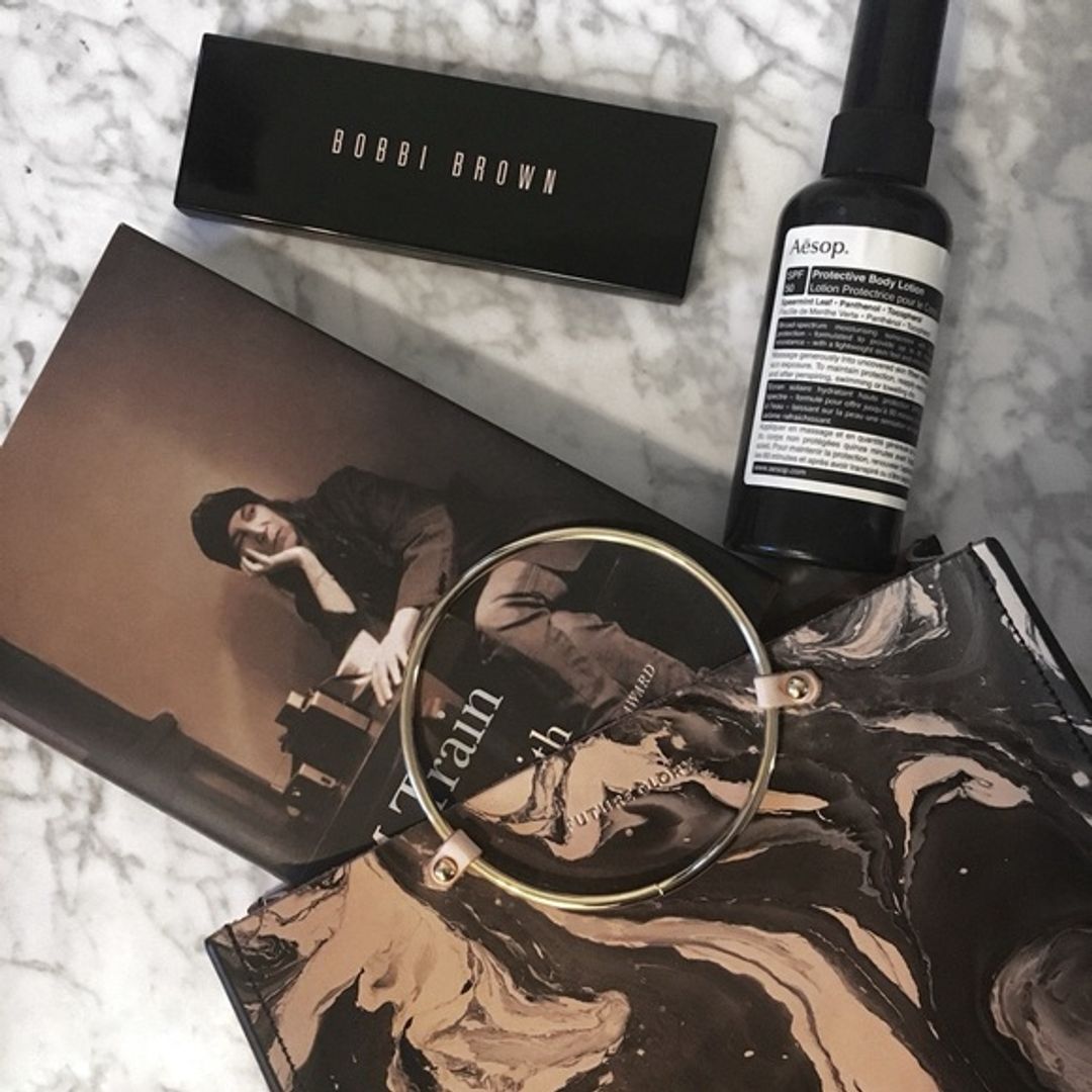 Future Glory Co. Marble Pattern Handbag with Gold Bangle Handles