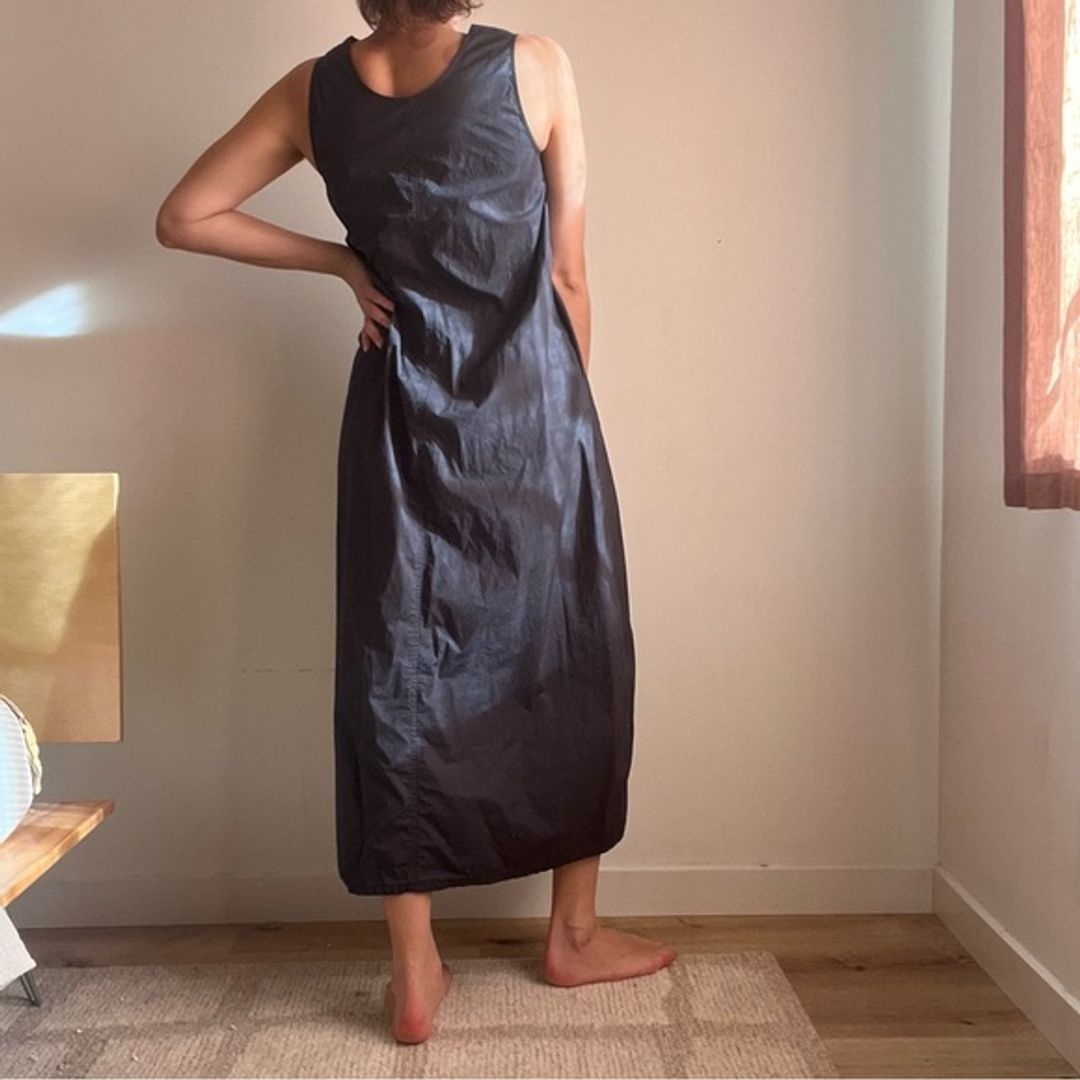 Source Unknown Charcoal Sleeveless Oversize Midi Dress with Relaxed Fit and 100% Cotton