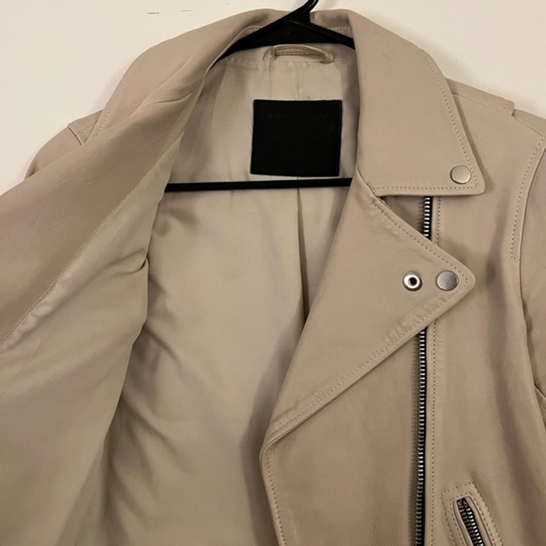 All Saints Dalby Cream Leather Motorcycle Biker Jacket