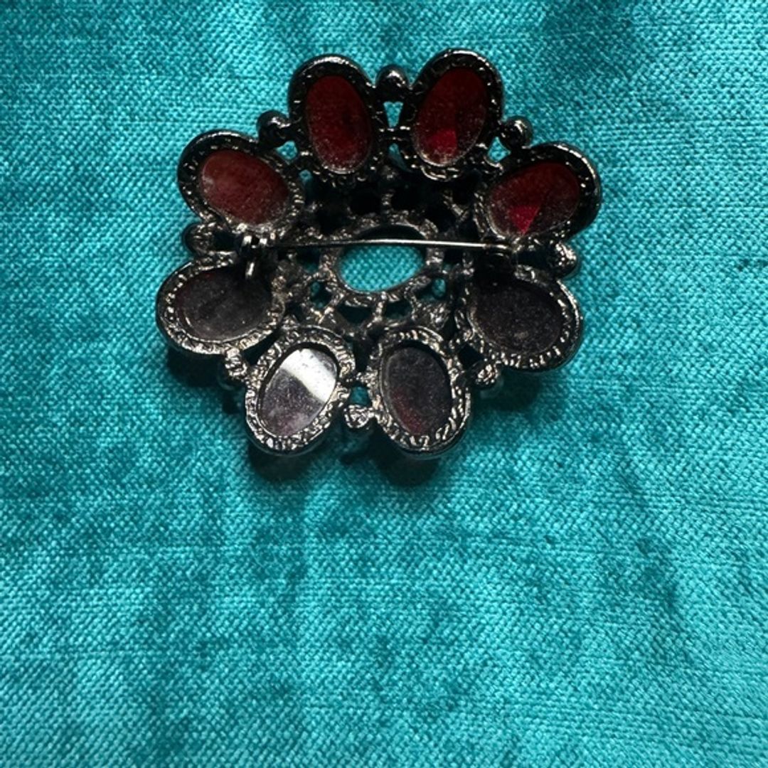 Vintage Ruby Red and Pink Gemstone Brooch