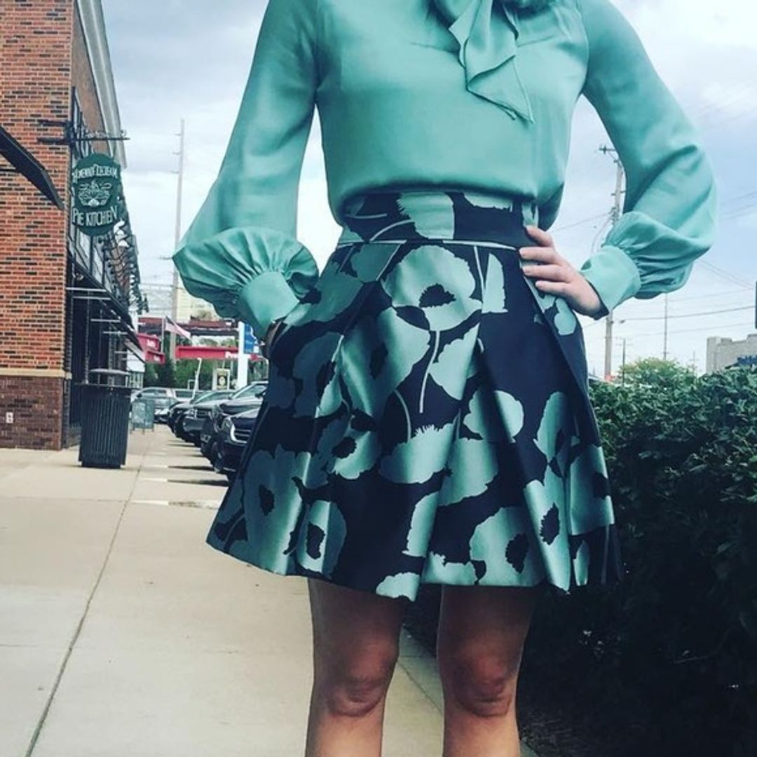 Milly Agata Black and Teal Floral Skater Skirt