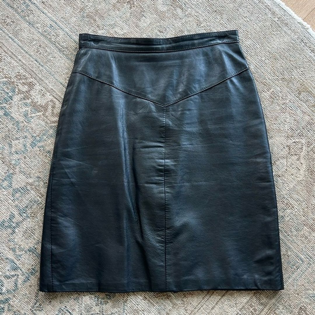 Vintage Black Leather Skirt  Size M