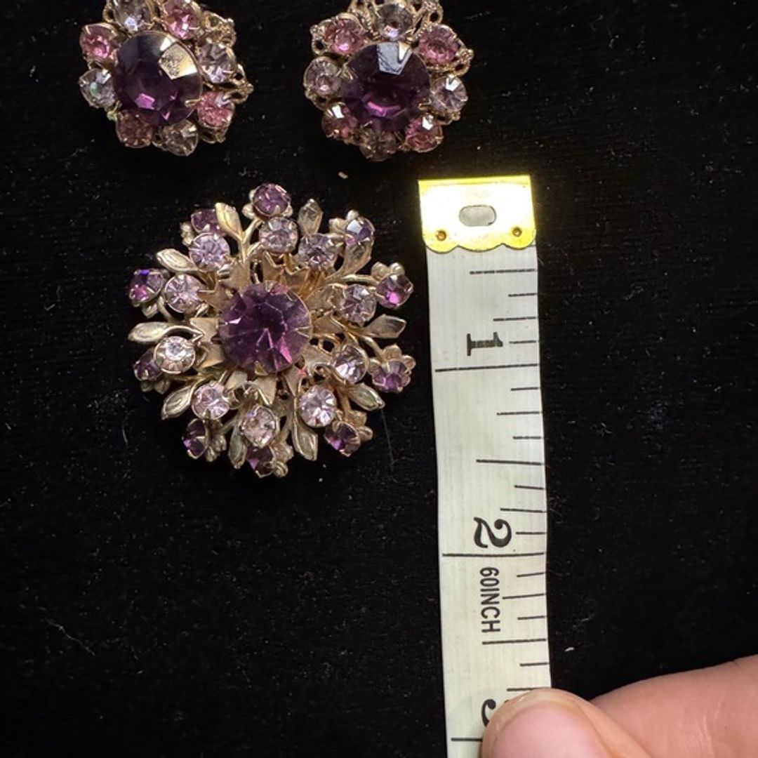 Vintage Purple and Pink Brooch and Earrings Set