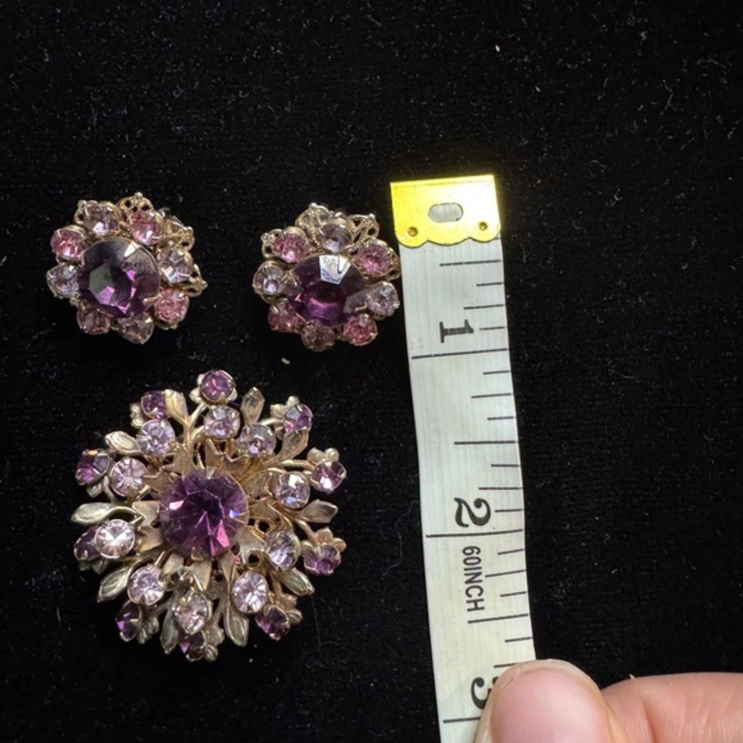 Vintage Purple and Pink Brooch and Earrings Set