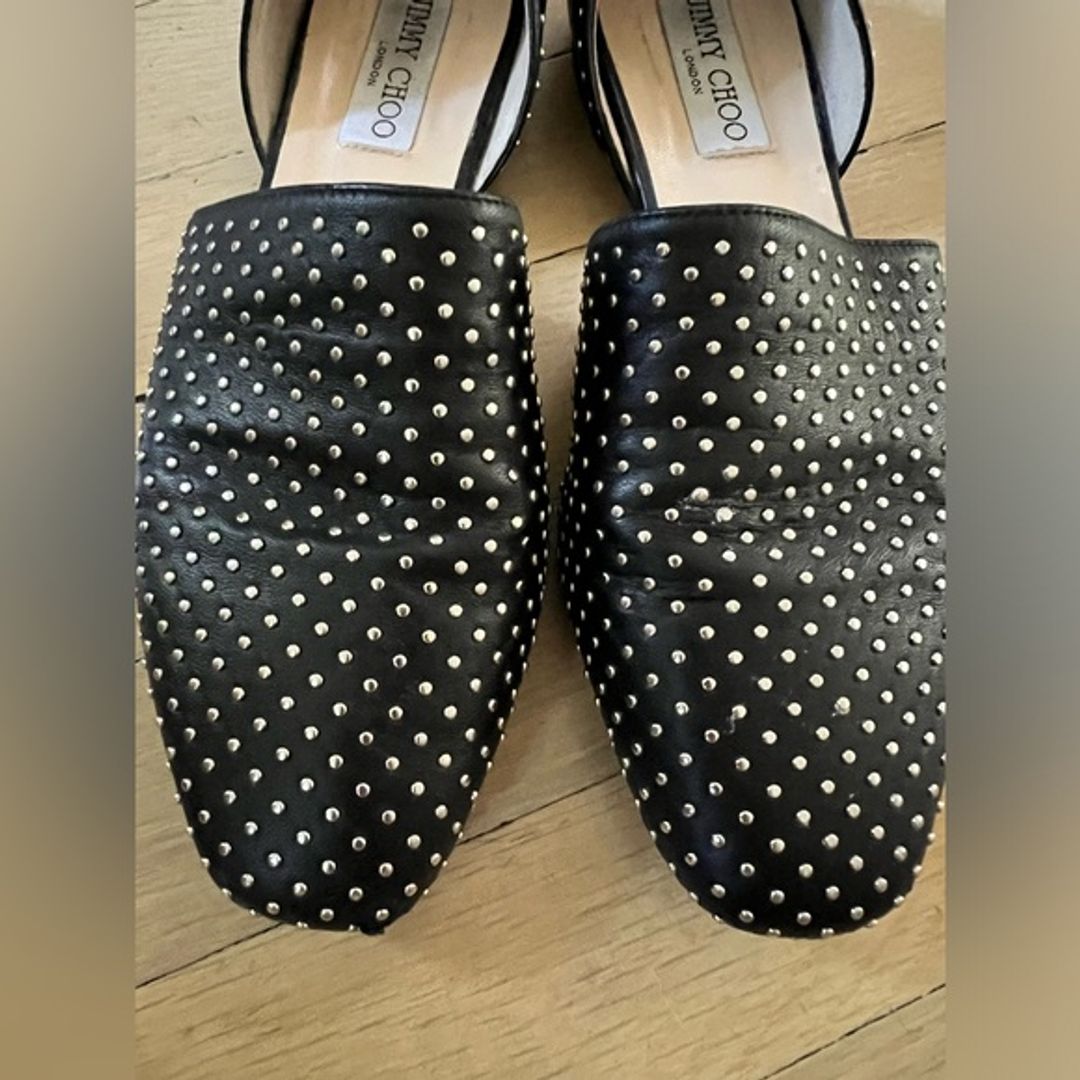 Jimmy Choo Globe Flat Black Nappa Flats with Silver Micro Studs