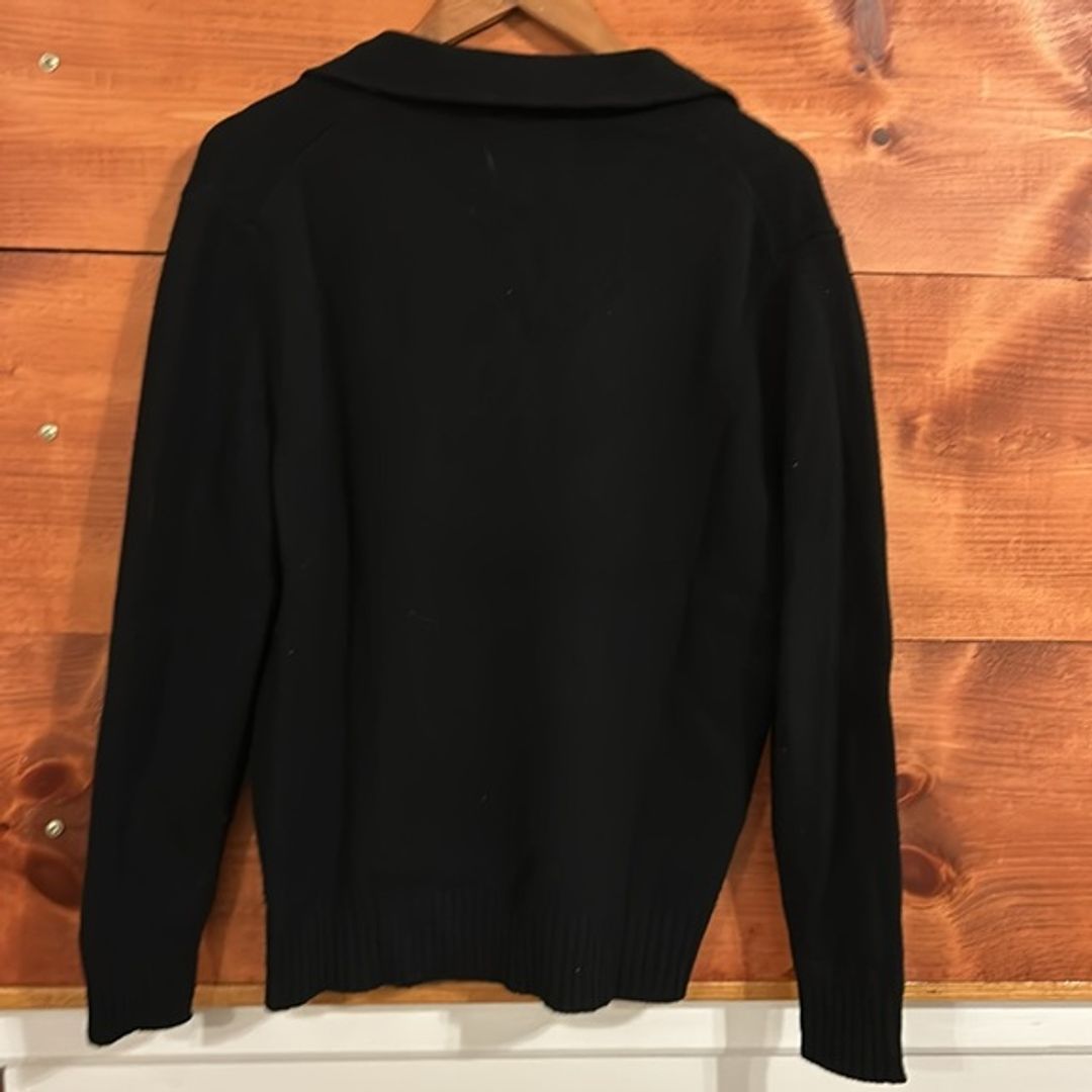 Seven Gauge Black Wool Polo Sweater