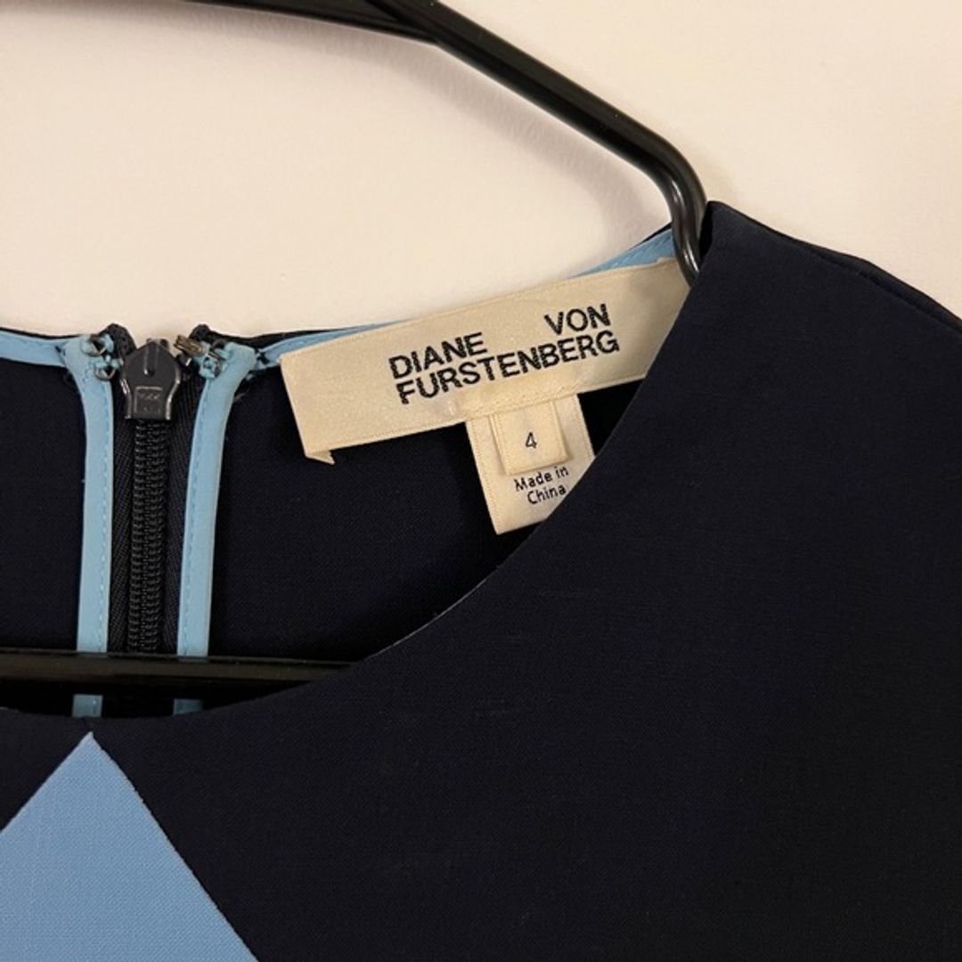 Diane von Furstenberg Colorblock Navy Blue Shift Work Dress