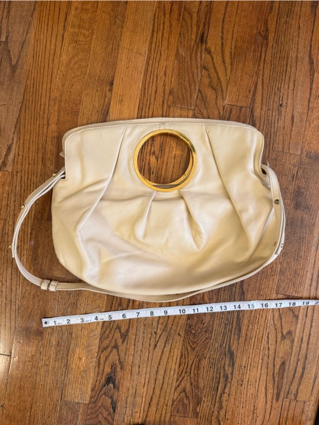 Simkhai Cream Butter Yellow Leather Shoulder Pouch Bag with Gold Ring Handle